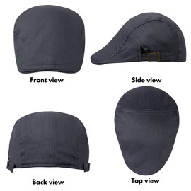 Qossi 2 Pack Newsboy Hats for Men Flat Cap Cotton Adjustable Breathable Irish Cabbie Ivy Driving Hunting Hat Grey Black