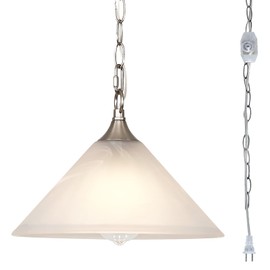 KLOSM Plug in Pendant Light Alabaster Glass Dome Shade Hanging Lamp with Dimmable On/Off Switch,16.4Ft Cord & 14.7Ft Chain Brushed Nickel Swag Light Fixture for Kitchen Sink Bar Nook Farmhouse