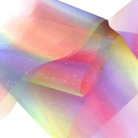 30 cm x 9 m Rainbow Tulle Decorative Fabric, Rainbow Gradient Tulle Fabric, Glitter Tulle Ribbon Table Runner, Soft Decorative Tulle for Tutu Wedding Party Decorations and Crafts