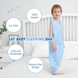 LAT Baby Sleep Sack,Summer Toddler Cotton Sleep Sacks with Legs,Dinosaur for Boys Girls,Baby Wearable Blanket with Zipper(XL(4-6T),Blue)