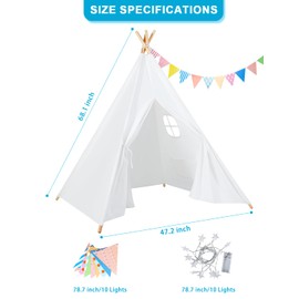 Wilwolfer 4 Pack Teepee Tent for Kids– Play Tent for Toddlers with Star Lights & Color Flags – Foldable Reading Nook for Boys & Girls – Portable Toddler Boho Playhouse Gift