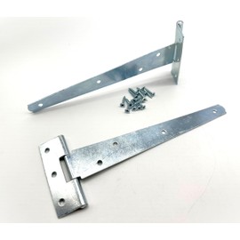 2PK 200mm Zinc Tee Hinges with Fixings. 8" T-Hinges for Garden Gates, Sheds and Doors. Strong Steel Construction, Corrosion and Weather Resistant. External Hinge Pack of 2 with Screws.