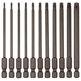 11Pcs Security Torx Bit Set Tamper Proof Torx Bits Magnetic Star Screwdriver Bits Set S2 Steel 1/4 Hex Shank Torque Security Bits T6-T40, 4 Inch Length for Deeper Work
