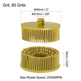 sourcing map 2pcs Bristle Disc 2" 80 Grit R-Type Abrasive Brush Coarse Bristle Disc Deburring Electric Disc Brush Attachment Abrasive Coating Removal Disc for Metal, Yellow