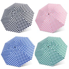 Aikelai Checkered Automatic Compact Umbrella Windproof Waterproof Umbrellas for Rain and Sun, UV Protection Folding Travel Umbrella (pink)