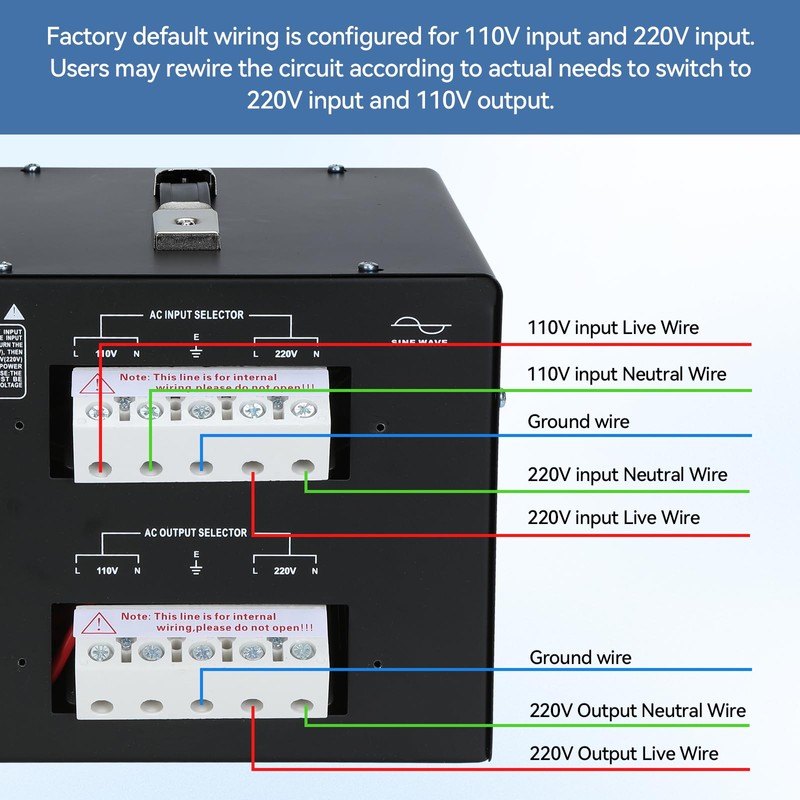5000W Voltage Transformer Step Up/Down, 110V/220V Voltage Converter, Manual Rewiring