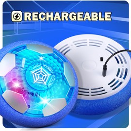 OMWay Hover Football, Boys Toys for 3 4 5 6 7 Years Old, Rechargable LED Air Power Football with Foam Bumper for Indoor Outdoor Games, Christmas Birthday Easter Football Gifts for Kids 8-12+ Year Old