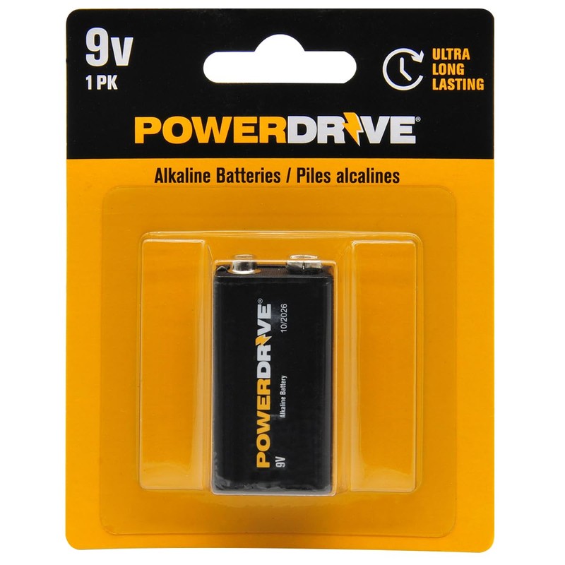 PwerDrive 9 Volt Alkaline Battery 1-Pack PD9V1PK 9V Alkaline Performance