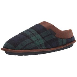 Dearfoams Men's Clog Slipper, Black Watch Plaid, medium