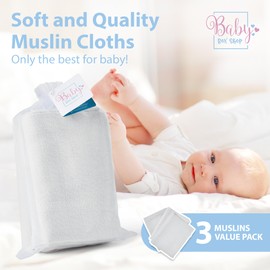 Baby Box Shop - Muslin Cloths for Baby, 100% Soft Cotton use as Breast Feeding Cover, Muslin Face, Wash & Burp Cloths, Baby Essentials for Newborn, Unisex - 70cm x 70cm, 3 x White (Pack of 3)