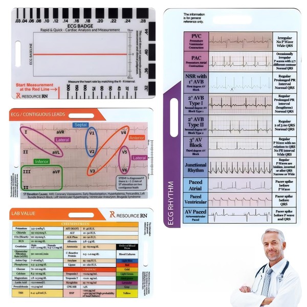 Belligern 4PCS ECG/EKG Rhythm Pocket Card, Rapid Cardiac Analysis &