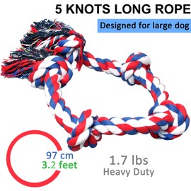 Youngever Rope Dog Toy for Strong Large Dogs, Rope for Aggressive Chewing, Large Dog Breeds, Indestructible Rope for Large Breed Dog Tug War Teeth Cleaning (105 cm 5 Knots)