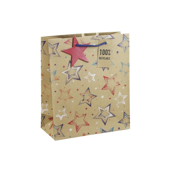 Clairefontaine 30603-3C Gift Bag 21.5 x 10.2 x 25.3 cm, Kraft Paper, Ideal for Gifts, Stars, Pack of 1