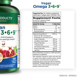 Purity Products Vegan Omega 3-6-9 Formula - “5 in 1” Essential Fatty Acid Complex - Scientifically Formulated Plant-Based Omega 3 6 9 Essential Fatty Acids (EFA) - 3 Month Supply - 180 Softgels