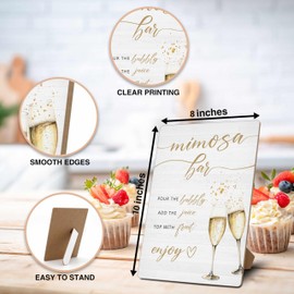 Mimosa Bar Sign, Mimosa Bar Supplies, Champagne Brunch Decor, 8x10 Wooden Tabletop Sign With Stand, Mimosa Bar Decor For Bridal Shower Baby Shower Wedding Birthday Christmas Party, 07