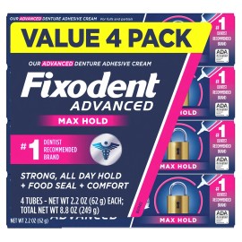 Fixodent Advanced Denture Adhesive Max Hold 2.2 oz 4 Pack Strong Hold Seal.