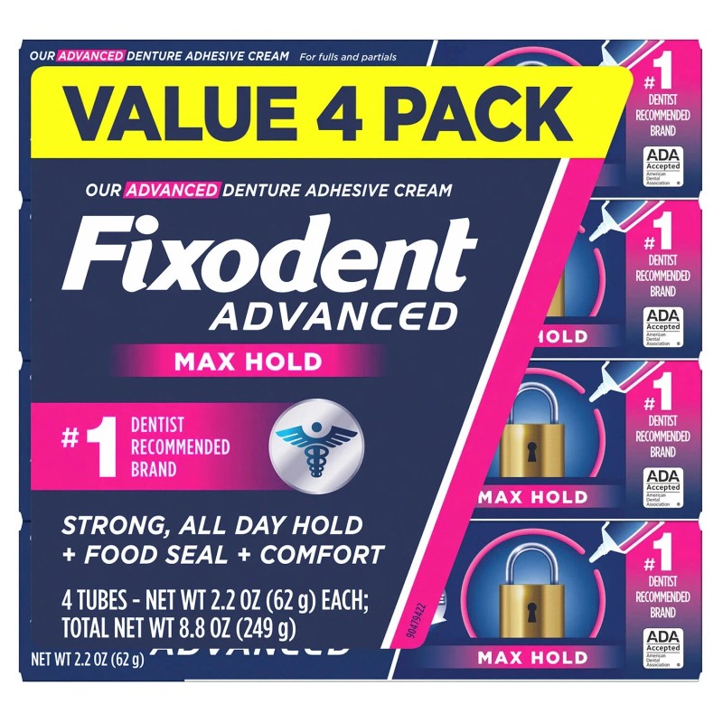 Fixodent Advanced Denture Adhesive Max Hold 2.2 oz 4 Pack