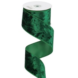 MEEDEE Green Velvet Wired Ribbon 2.5 Inch Dark Green Velvet Ribbon Crushed Velvet Christmas Ribbon 10 Yards Emerald Green Christmas Ribbon for Christmas Tree Decoration, Wreath Supplies, Crafts Bow