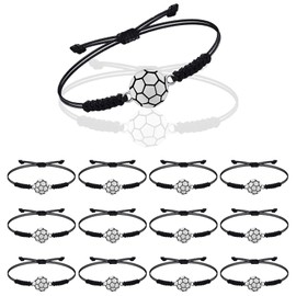 Pack of 12 Football Bracelets for Children, Adjustable Woven Sports Bracelets, Metal Football Friendship Bracelet for Girls Boys Football Party Bag Children's Birthday Party Bag