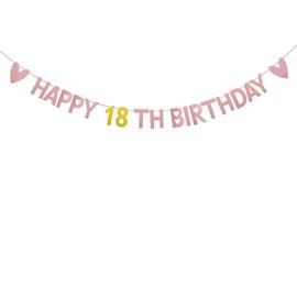 WEIANDBO HAPPY 18TH BIRTHDAY,Rose gold glitter paper happy 18th birthday banner, Pre-Strung, suitable for birthday Party Decorations Bunting Sign Backdrops Supplies .girls, boys, women, men's birthday