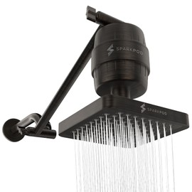SparkPod 6" High Pressure Rain Shower Head with 23 Stage Filter Capsule & 11 Inch Adjustable Shower Arm Extension - Shower Filter Reduces Chlorine for Smoother Hair & Skin (Square, Oil-Rubbed Bronze)