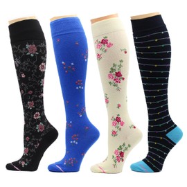 Dr. Motion Paquete de 4 pares de calcetines altos de compresión graduados para mujer, X Multi #2, Talla única