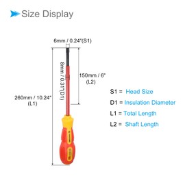 CoCud Slotted Insulated Screwdriver, 6mm Flat Head 6" Round Shaft, 1000v Magnetic CR-V Steel Blade - (Applications: for Automotive Repair/Electricians)