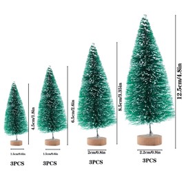 12 Pcs Artificial Christmas Tree, Mini Christmas Tree Mini Sisal Snow Frost Trees with Wood Base Artificial Snow Frost Trees Miniature Table Decoration Mini Pine Tree Mini Sisal Christmas Trees 4 Size