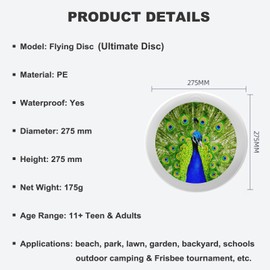 Uanvaha Peacock Ultimate Sport Discs 175g Beautiful Bird Peacock Feathers Outdoor Flying Disc for Backyard, Beach, Park, Camping