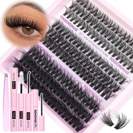 TOOCHUNAG 30/40/50D Fluffy Lash Extension Kit with Remover DIY Wispy Lash Clusters Eyelash Extension Kit 10-18mm D Curl Eyelashes Clusters with Individual Lashes Bond and Seal and Tweezers