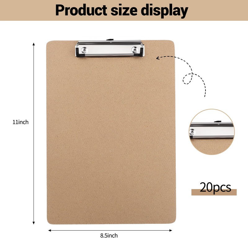 BESARME 20 Pack Clipboards Bulk 9x12.5'', Hardboard Hanging Clip Board