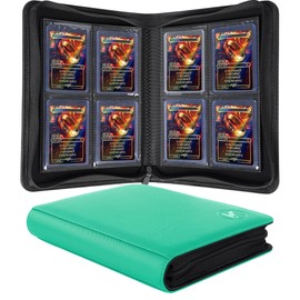 KUOOKING Toploader Binder, Holds 112+ Toploaders, 4 Pocket Top Loader Card Storage Case, Double-Sided Pockets for trading card in 3 x 4'' Toploaders (Light Green)