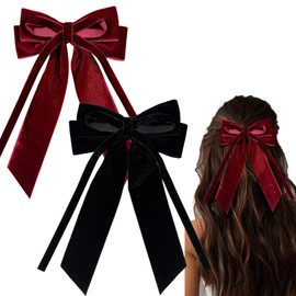 Velvet Bow Hair Clip,Velvet Ribbon Bow Hairpins Red & Black,French Hair Bows Hair Barrettes Vintage,Vintage Red & Black Hair Bow Clip for Party Christmas Hair Accessories Hair Bow Clip for Women&Girls