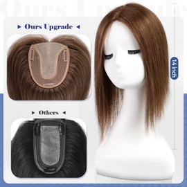 HAIRCUBE Hair Toppers for Women Real Human Hair No Bangs 5 * 5.5 inch Base 14 inch Medium Brown Human HairTopper for Women with ThinningHair Cover Gray Roots