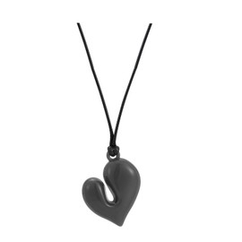 ANZWTLOYY Puffy Heart Pendant Necklace Y2k Aesthetic Vintage Heart Pendant Adjustable Leather Cord Necklace for Women Men (Black)