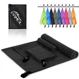 Pameil Microfibre Towel Set of 3 (160 x 80 cm Large Bath Towel + 2 Pieces 80 x 40 cm Small Towel), Travel Towel Quick-Drying Microfibre Towels for Fitness Sauna