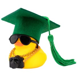 wonuu Rubber Duck Car Decoration Color Graduation Hat Camera Car Ornaments Duck Car Dashboard Decorations for Cool Car Accessories with Necklace and Sunglasses, Green