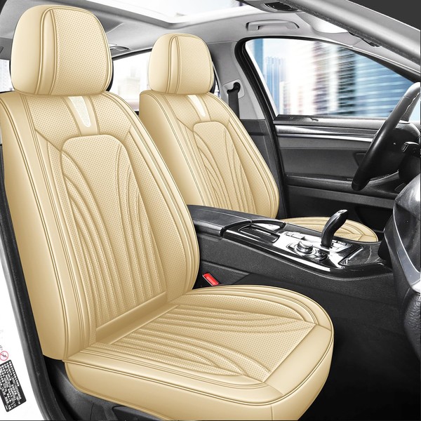 AUQDD Front Seat Covers 2 Pieces, Waterproof Nappa Leather Sideless