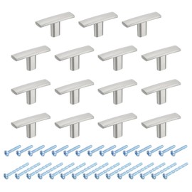 sourcing map 15 Pack Single Hole Cabinet Knobs, 1.7 Inch Kitchen Cabinet Handles Solid Zinc Alloy t Bar Knob for Kitchen Bathroom Cabinets Drawers Hardware, Silver