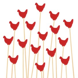 BambooMN 4.7" Decorative Red Rooster End Bamboo Cocktail Fruit Sandwich Picks Skewers for Catered Events, Holiday's, Restaurants or Buffets Party Supplies, 100 Pieces