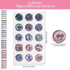 NICENEEDED 90 Stück Wachssiegelaufkleber 6 Bogen Aufkleber Mit Vintage Motiven 3D Selbstklebende Aufkleber Einladungsumschlag Aufkleber Für Brautparty Hochzeit