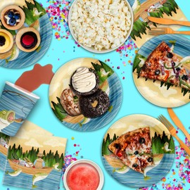 Gone Fishing Birthday Party Supplies Set Plates Napkins Cups Tableware Kit for 16