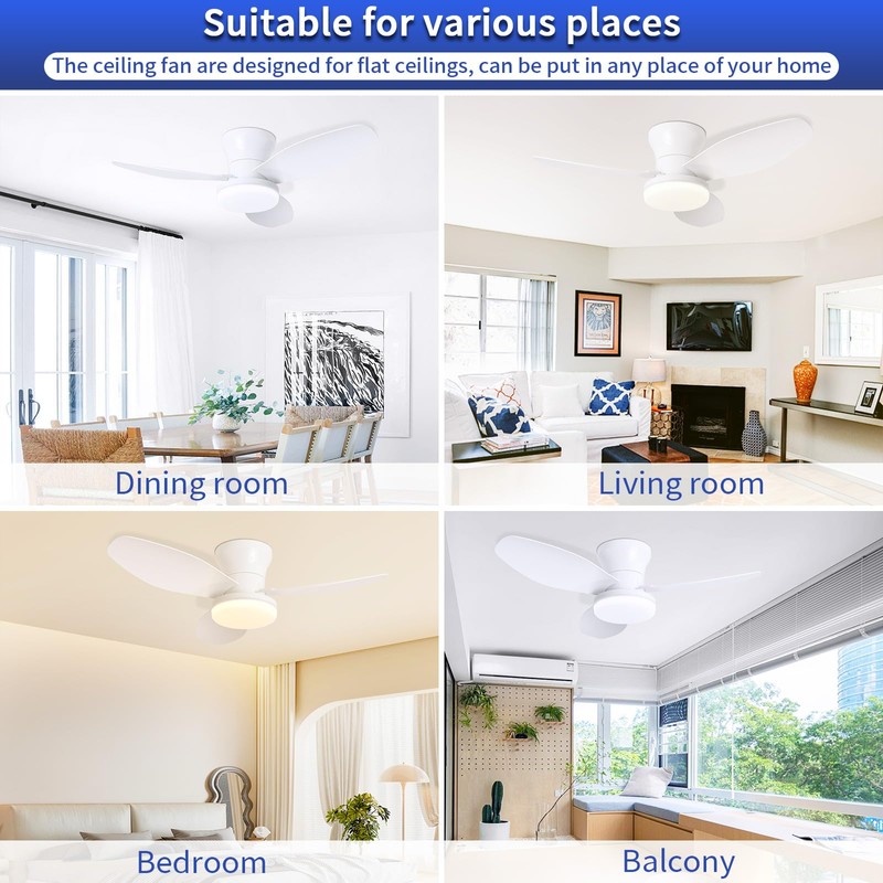 Glowall Small Ceiling Fan with Lights, 32 Inch Flush Mount