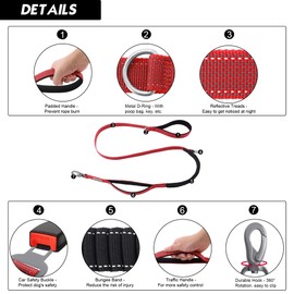 S-ETOVUS Double Handle Dog Leash, Heavy Duty 4-6FT Reflective Tactical Leash, Shock Absorbing Bungee with 2 Padded Handles, Car Seatbelt & Easy Snap Hook, for Large, Medium, Small Dogs