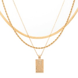 Leikedun 3Pcs Gold Necklace for Women 14K Gold Plated Stackable Necklaces Trendy Layered Pendant Necklace Adjustable Rope Cuban Figaro Herringbone Bead Chain Necklaces Gold Jewellery for Women Girls