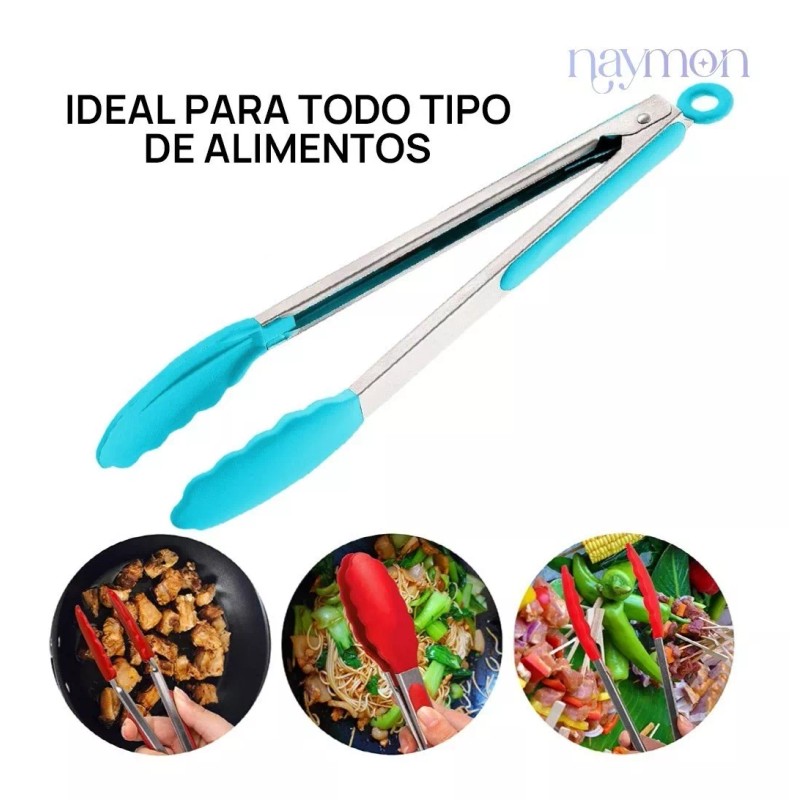Naymon 3pz Pinzas Tenaza Utensilio Cocina Silicon Acero Inoxidable