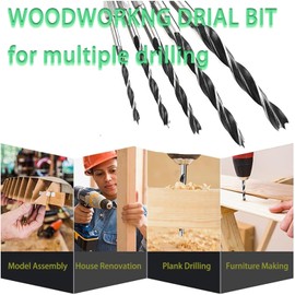 KEWAYO 5PCS Brad Point Drill Bit Set 4mm 5mm 6mm 8mm10mm 6.35mm Spur Point Stubby Woodworking Drill Bits