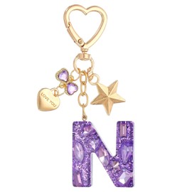 PATIKIL Cute Initial Letter Keychain, Letter N Keychains Women Bling Love Butterfly Star Key Chain for Bag Backpack Purse Car Keys Cup Accessories, Purple