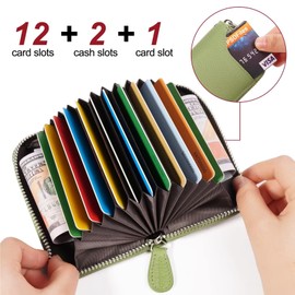 GADIEMKENSD Women Credit Card Holder Small RFID Wallet Zipper for Travel Leather Accordion Wallets Inserts Case Photo Business Cards Organizer Cute Compact Credit Card Slot Cash Slots Light Green