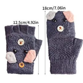 Cxryrzhe Kids Winter Gloves 6-15 Yrs for Boys Girls,Convertible Flip Top Gloves Cartoon Dark Blue Dog Thermal Knitted Gloves Knit Fingerless Gloves Warm Stretchy Mitten Cover